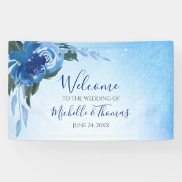 Elegant Royal Blue Waterverf Floral Greenery Spandoek