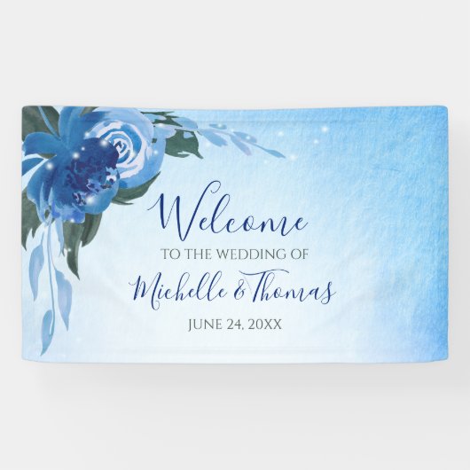 Elegant Royal Blue Waterverf Floral Greenery Spandoek (Horizontaal)