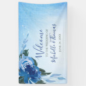 Elegant Royal Blue Waterverf Floral Greenery Spandoek (Verticaal)