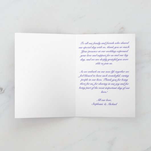 Elegant Royal Blue Wedding Bedankkaart (Binnen)