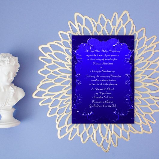 Elegant Royal Blue Wedding Invitation Kaart