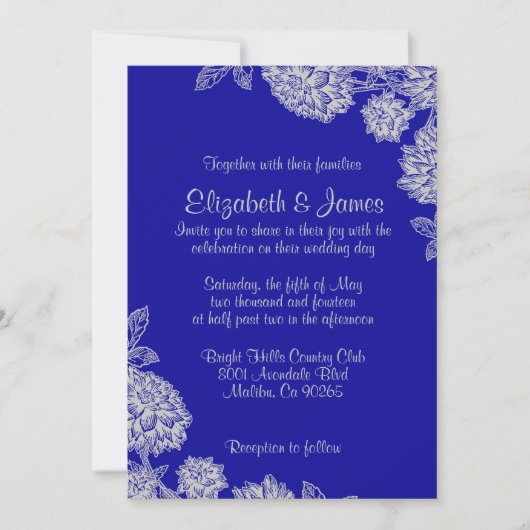 Elegant Royal Blue Wedding Invitations Kaart (Voorkant)