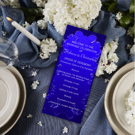 Elegant Royal Blue Wedding Programme Programmakaart