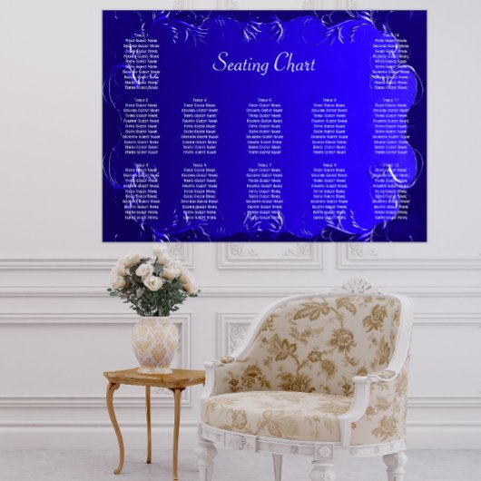 Elegant Royal Blue Wedding Reception Sezing Chart Poster
