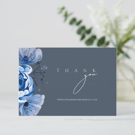 Elegant Royal Blue weelde bloemenbruiloft Rozen Bedankkaart (Staand voorkant)