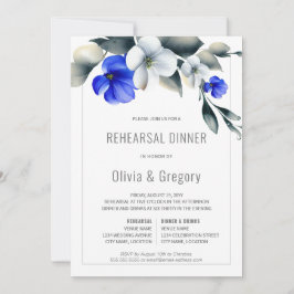 Elegant Royal Blue White Bloemen repetitie diner Kaart