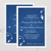 Elegant Royal Blue White Floral Wedding Invitation Kaart (Voorkant / Achterkant)