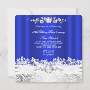 Elegant Royal Blue White Lace Jewel Bow Birthday Kaart