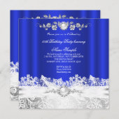 Elegant Royal Blue White Lace Jewel Bow Birthday Kaart (Voorkant / Achterkant)