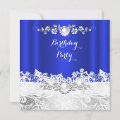 Elegant Royal Blue White Lace Jewel Bow Birthday Kaart (Achterkant)