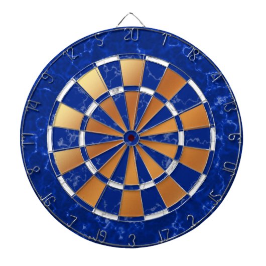 Elegant Royal Blue & White Marble op koperen Folie Dartbord (Voorkant)