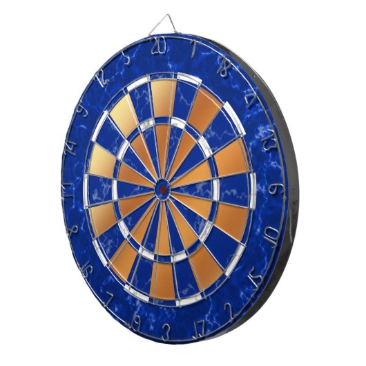 Elegant Royal Blue & White Marble op koperen Folie Dartbord (Voorkant Rechts)