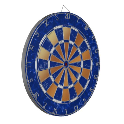 Elegant Royal Blue & White Marble op koperen Folie Dartbord (Voorkant Links)