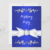Elegant Royal Blue White Pearl Jewel Bow Birthday Kaart (Achterkant)