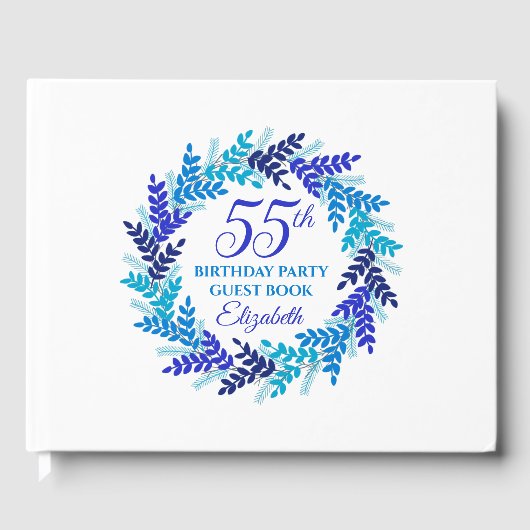 Elegant Royal Blue Wreath 55e verjaardagsfeest Gastenboek (Voorkant)