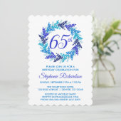 Elegant Royal Blue Wreath 65e verjaardag Kaart (Staand voorkant)