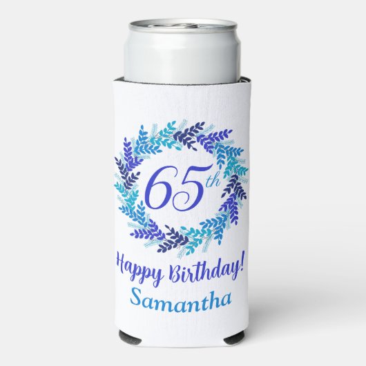 Elegant Royal Blue Wreath 65e verjaardag Seltzer Blikjeskoeler (Seltzer Achterkant)