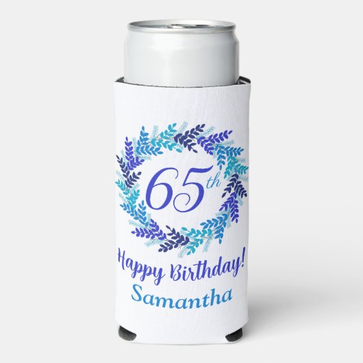 Elegant Royal Blue Wreath 65e verjaardag Seltzer Blikjeskoeler (Seltzer Voorkant)