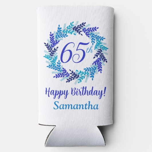 Elegant Royal Blue Wreath 65e verjaardag Seltzer Blikjeskoeler (Achterkant)