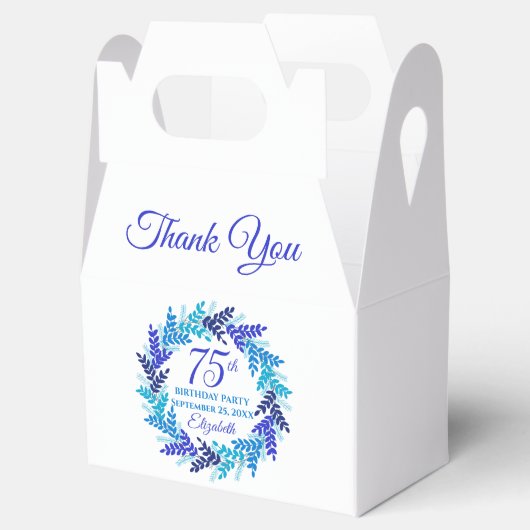 Elegant Royal Blue Wreath 75e verjaardagsfeest Bedankdoosjes (Geopend)