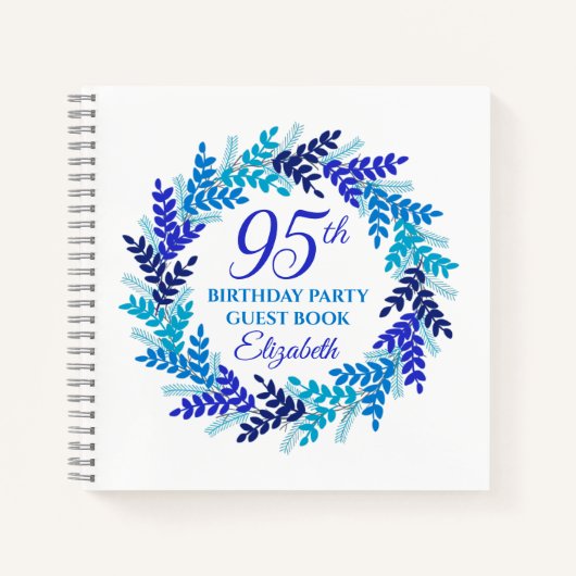Elegant Royal Blue Wreath 95e verjaardagsfeestje Notitieboek (Voorkant)