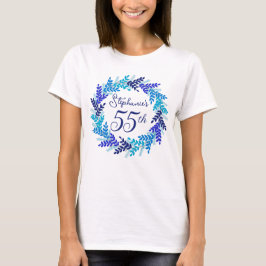 Elegant Royal Blue Wreath Monogram 55e verjaardag T-shirt