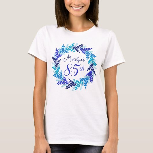 Elegant Royal Blue Wreath Monogram 85e verjaardag T-shirt (Voorkant)