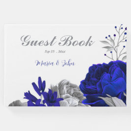 elegant royal blue zilblob bruiloft gastenboek