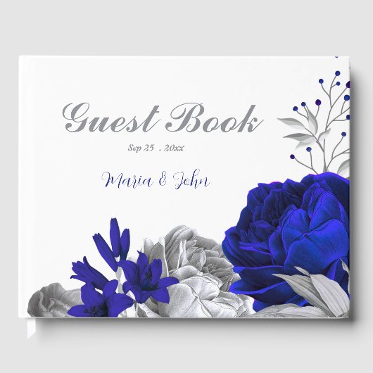 elegant royal blue zilblob bruiloft gastenboek (Voorkant)