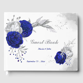 elegant royal blue zilblob bruiloft gastenboek