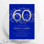 Elegant Royal Blue Zilver 60e Verjaardag Kaart<br><div class="desc">Elegant koningsblauw zilver 60ste verjaardag feestuitnodiging.  modern vrouwelijk design met rozen botanische accenten en faux glitter silver. Eenvoudige bloemenuitnodigingskaart perfect voor een stijlvol vrouwen dagfeest. Personaliseer met je eigen gegevens. Gedrukte Zazzle-uitnodigingen of direct download digitale afdrukbare sjabloon.</div>