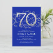 Elegant Royal Blue Zilver 70e Verjaardag Kaart (Staand voorkant)