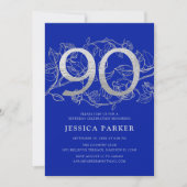 Elegant Royal Blue Zilver 90ste Verjaardag Kaart (Voorkant)
