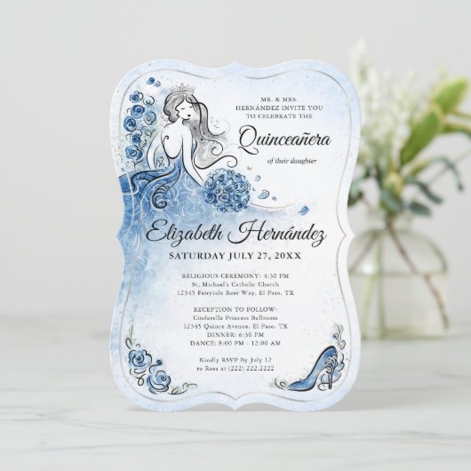 Elegant Royal Blue Zilver Prinses Kwins Verjaardag Kaart (Staand voorkant)