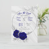 Elegant Royal Blue zilvergrijs Save The Date (Staand voorkant)