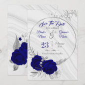 Elegant Royal Blue zilvergrijs Save The Date (Voorkant / Achterkant)