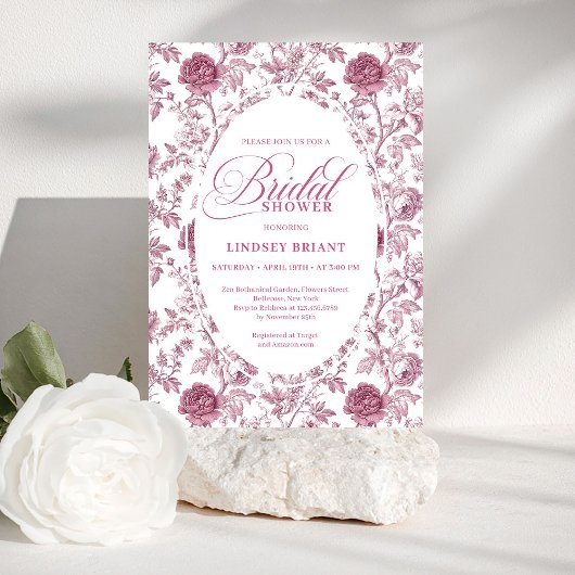 Elegant Royal Blush Rose Pattern Bridal Shower  Kaart