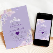 Elegant Royal Boho Lila Bloemen Mis Quince Años Kaart