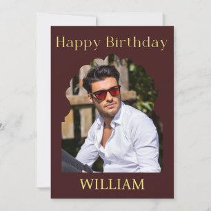 Elegant Royal Burgundy Modern Foto Birthday Kaart