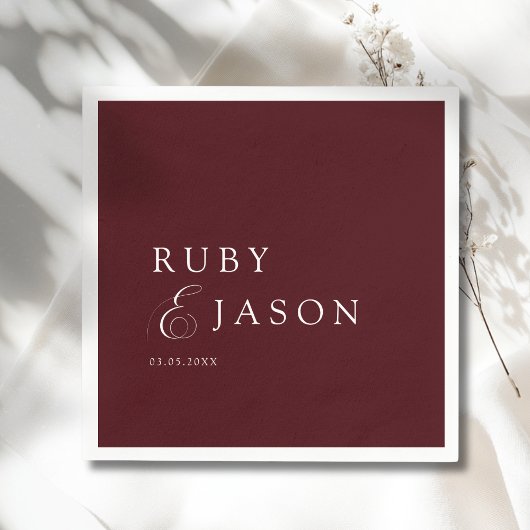 Elegant Royal Burgundy & White Script Wedding Servet
