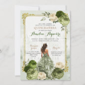 Elegant Royal Castle Gold Sage Groen Quinceañera Kaart (Voorkant)