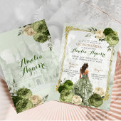 Elegant Royal Castle Gold Sage Groen Quinceañera Kaart