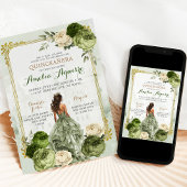Elegant Royal Castle Gold Sage Groen Quinceañera Kaart