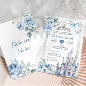 Elegant Royal Castle Zilver Stoffig Blauw Quinceañ Kaart