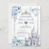 Elegant Royal Castle Zilver Stoffig Blauw Quinceañ Kaart (Voorkant)