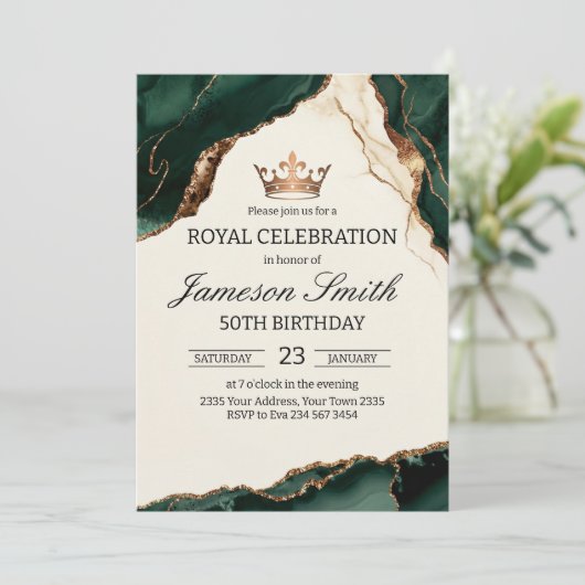 Elegant Royal Celebration Green And Gold Birthday Kaart (Staand voorkant)