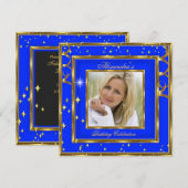 Elegant Royal Cobalt Blue Gold Photo Birthday Kaart (Voorkant / Achterkant)