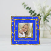 Elegant Royal Cobalt Blue Gold Photo Birthday Kaart (Staand voorkant)