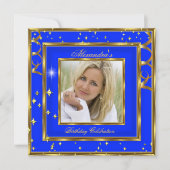 Elegant Royal Cobalt Blue Gold Photo Birthday Kaart (Voorkant)