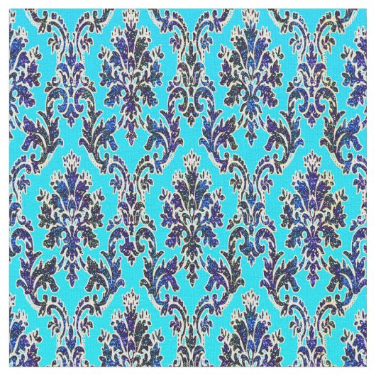 Elegant Royal Damask op Turquoise Fabric Stof (Close Up)